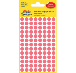 Etiket Avery Zweckform 3177 rond 8mm lichtrood 416stuks