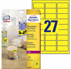Etiket Avery L6004-25 63.5x29.6 neon geel 675 etiketten