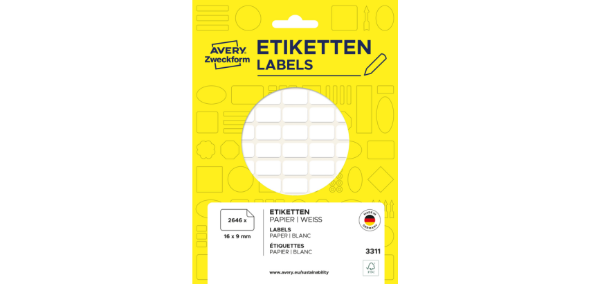 Avery Zweckform Etiketten 3311 16x9mm weiß 2646 Stück