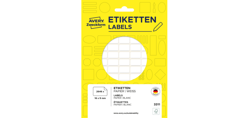 Etiket Avery Zweckform 3311 16x9mm wit 2646stuks