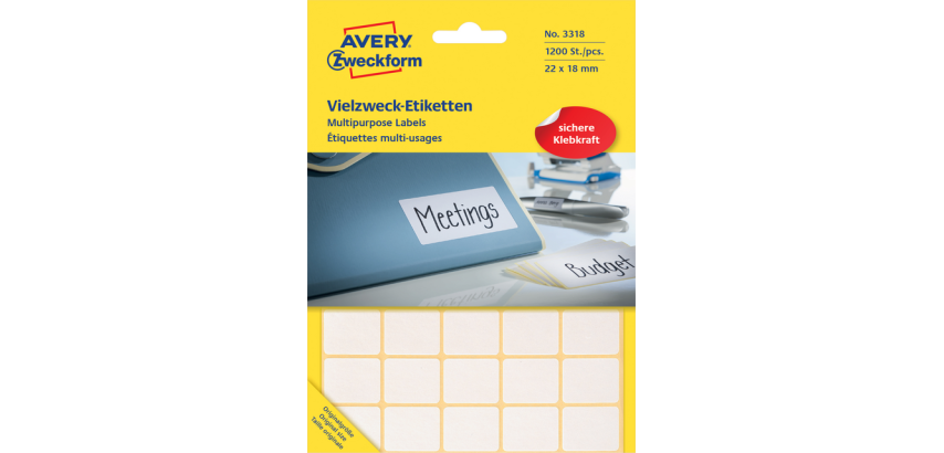 Multi-purpose label 22 x 18 mm white - Pack of 1200
