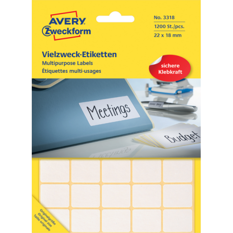 Etiket Avery Zweckform 3318 22x18mm wit 1200stuks