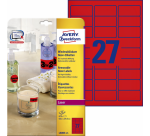Avery L6003-25 Label 63.5x29.6mm Neon Red 675 pieces