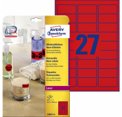 Etiquette Avery L6003-25 63,5x29,6mm rouge néon 675 pièces