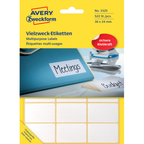Multi-purpose labels 38 x 24 mm white - Pack of 522