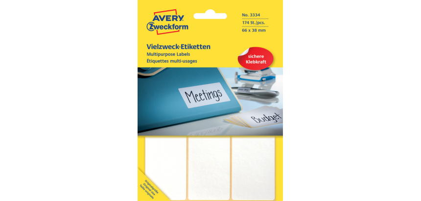 Etiket Avery Zweckform 3334 66x38mm wit 174stuks