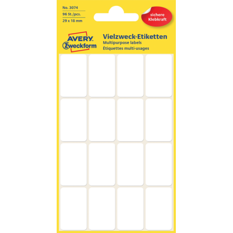 Etiket Avery Zweckform 3074 29x18mm wit 96stuks