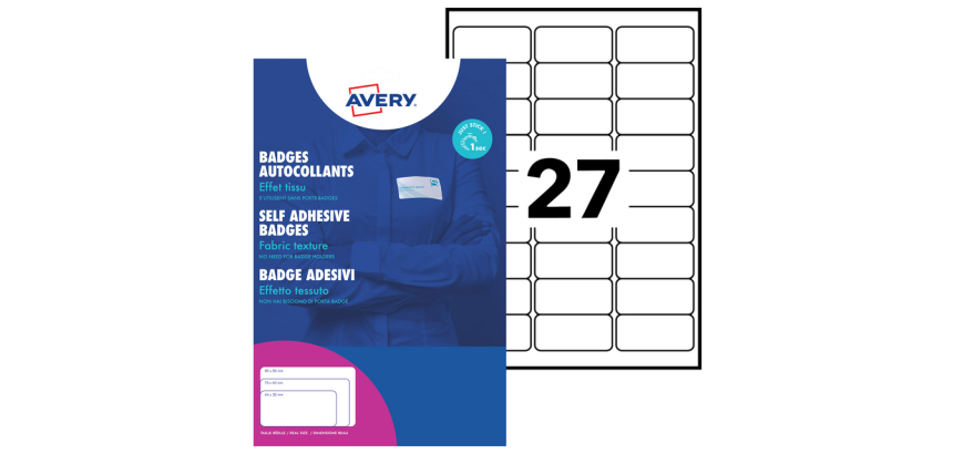 Badge adhésif Avery L4784-20 63,5x29,6mm 540 pièces