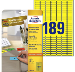 Etiquette Avery L6037-20 25,4x10mm jaune 3780 pièces
