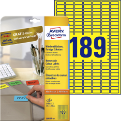 Etiquette Avery L6037-20 25,4x10mm jaune 3780 pièces