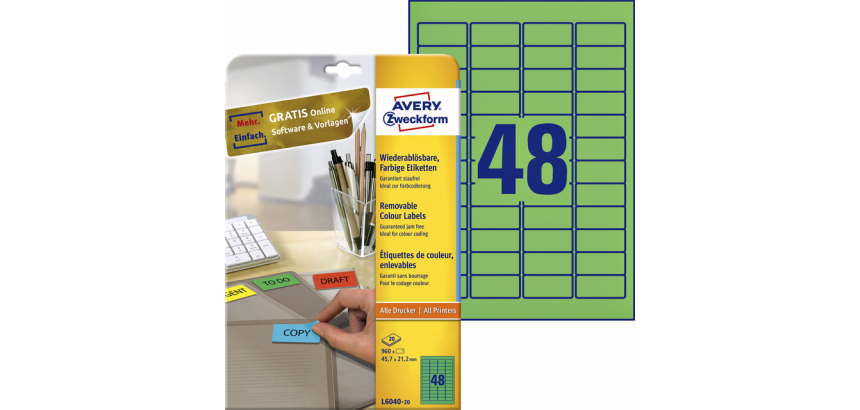 Etiquette Avery L6040-20 45,7x21,2mm vert 960 pièces