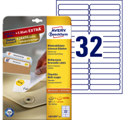 Etiket Avery Zweckform L6031REV-25 96x16.9mm afneembaar wit 800stuks