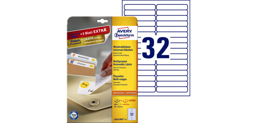 Etiquette Avery amovible L6031REV-25 96x16,9mm 800 pièces