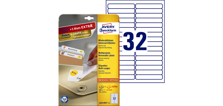 Avery ablösbare Etiketten L6031REV-25 96x16,9mm 800 Stück