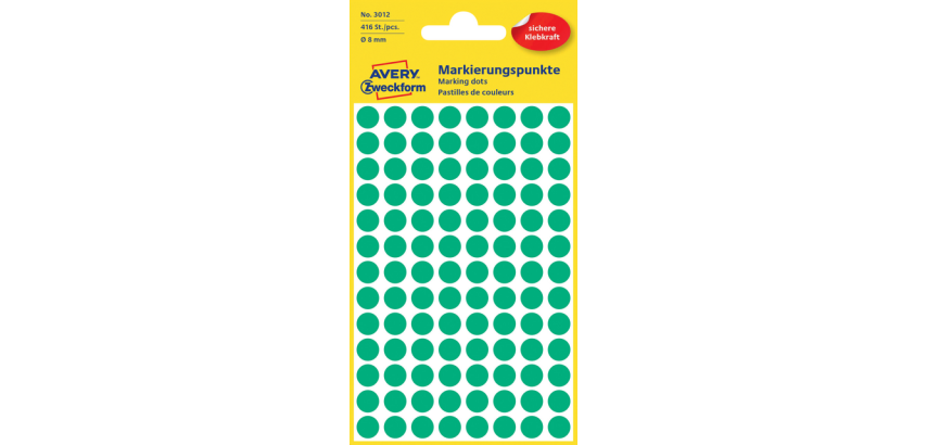 Avery 3012 round 8mm green labels 416 labels