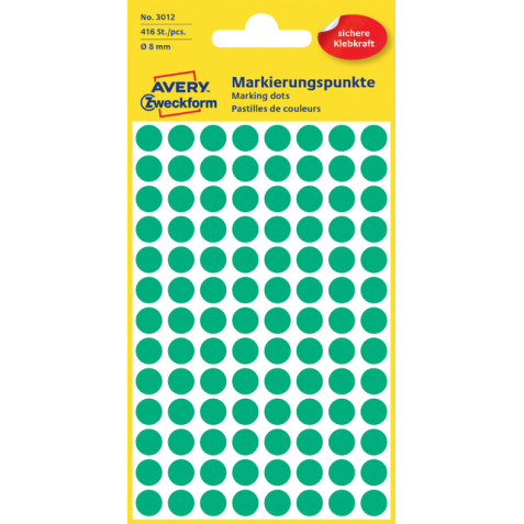 Etiket Avery Zweckform 3012 rond 8mm groen 416stuks