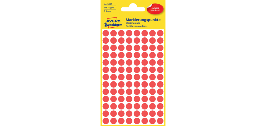 Avery 3010 round label 8mm red 416 pieces