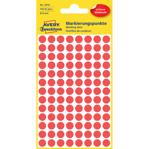 Etiquette Avery Zweckform 3010 rond 8mm rouge 416 pcs