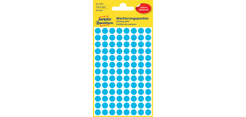 Avery 3011 round label 8mm blue 416 pieces