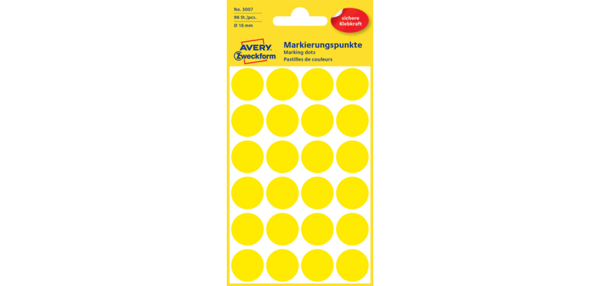 Etiquette Avery 3007 ronde 18mm jaune 96 pièces