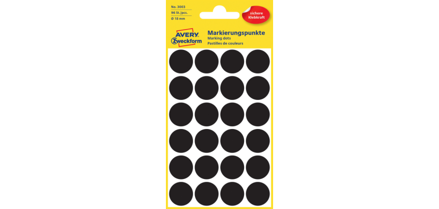 Avery Label 3003 round 18mm black 96 pieces