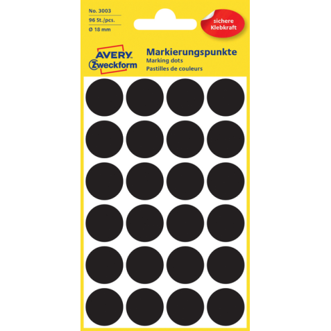 Etiket Avery Zweckform 3003 rond 18mm zwart 96stuks