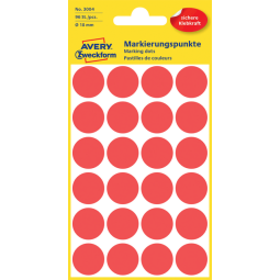 Etiket Avery Zweckform 3004 rond 18mm rood 96stuks