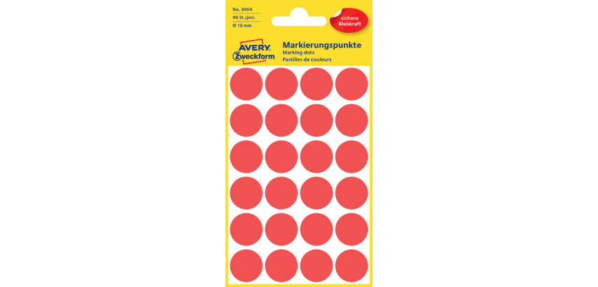Avery Label 3004 round 18mm red 96 pieces