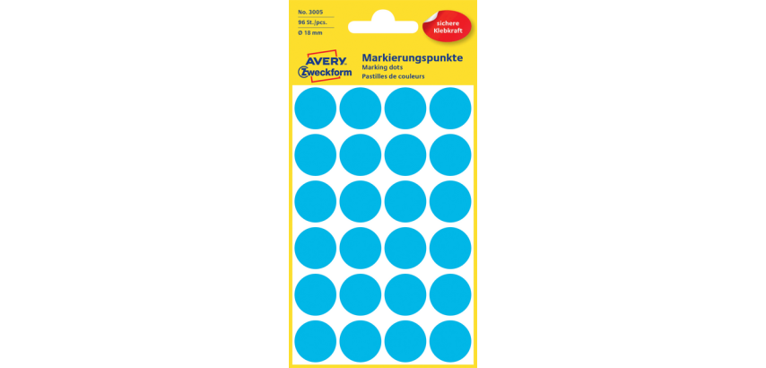 Etiquette Avery 3005 ronde 18mm bleu 96 pièces