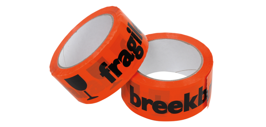 Waarschuwingstape IEZZY breekbaar 50mmx66m oranje/zwart