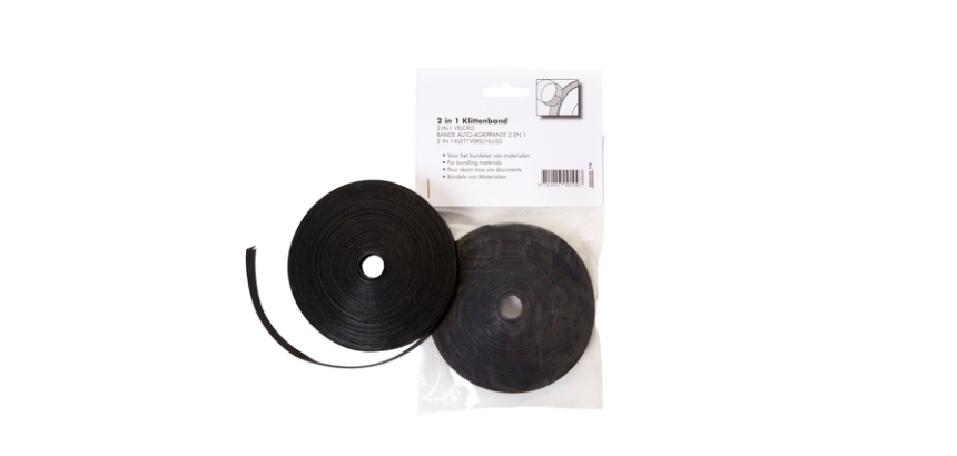 2-in-1 Office Cable Hook and Loop Tape 13mmx10m Black