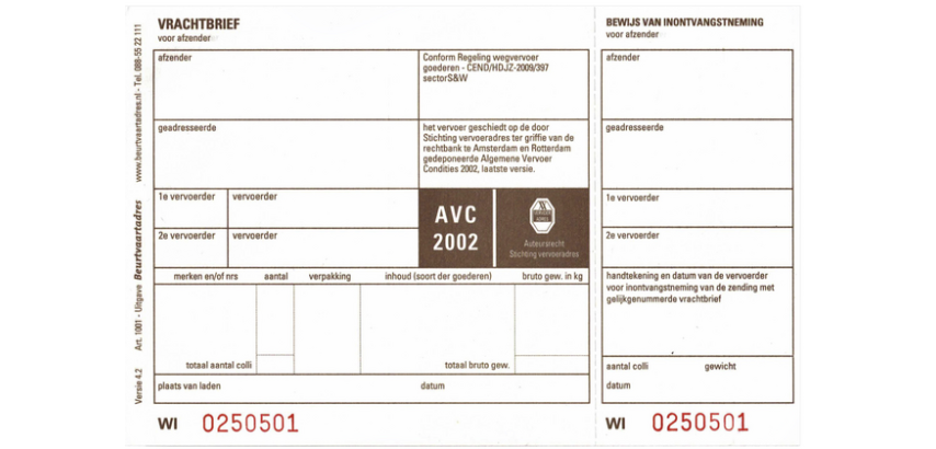 IEZZY BVA Transportbrief 1001 19x12cm dreifach einheitlich 100 Stück