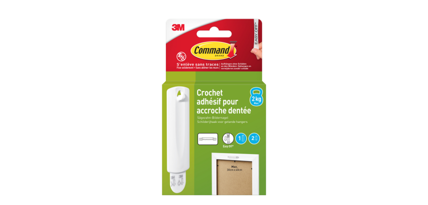 Crochet Command plastique pour tableaux avec bande de fixation