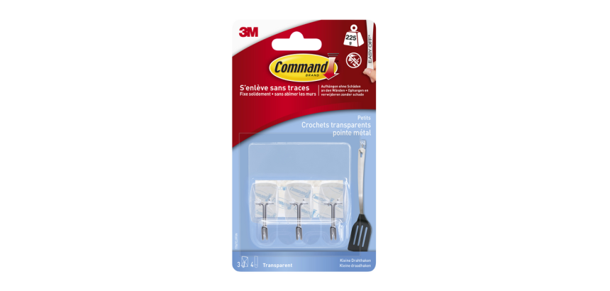 Transparent plastic kitchen hook Command with fastening strap
