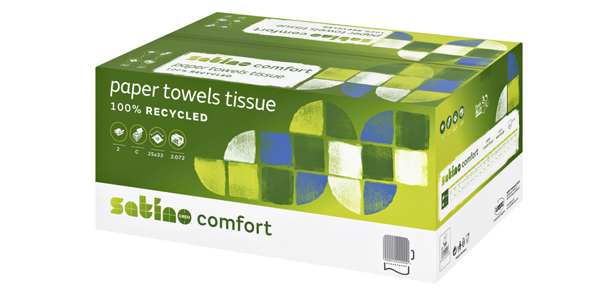 Essuie-mains Satino PT3 Comfort 277420 2 épaisseurs Pli-C 250x320mm blanc 24x 128 feuilles