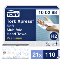 Essuie-mains Tork H2 Premium Multifold 100288 2 épaisseurs 212x340mm blanc 21x 110 feuilles