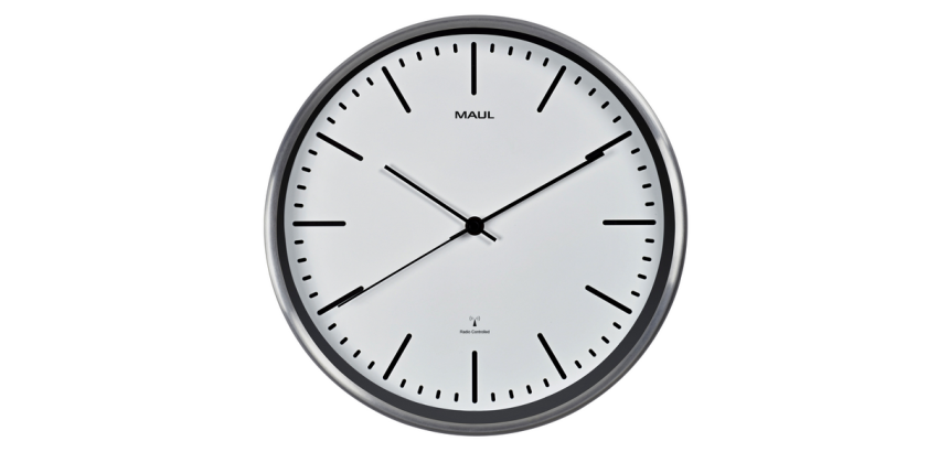Wall clock MAULfly RC Ø305x45mm aluminum/white with battery