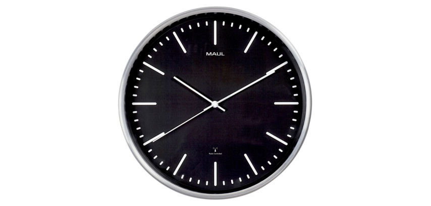 Wall clock MAULfly RC Ø305x45mm aluminum/black with battery