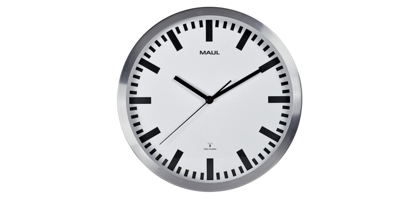 Wandklok MAUL Pilot RC Ø305x45mm aluminium frame wit incl. batterij