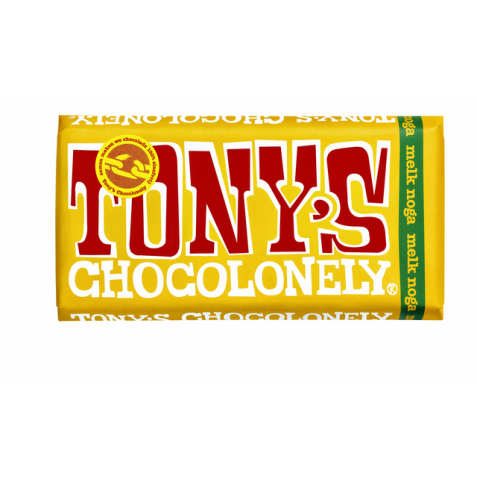 Chocolade Tony's Chocolonely melk noga reep 180gr