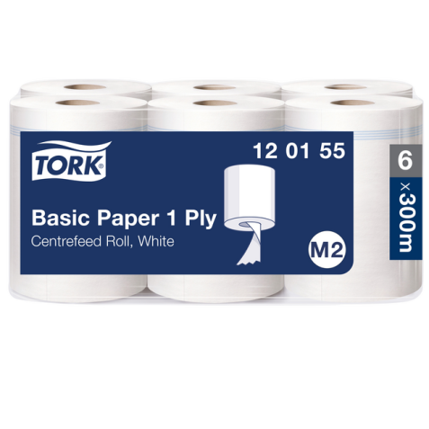 Poetspapier Tork Basic M2 centerfeed 1-laags 300m wit 120155