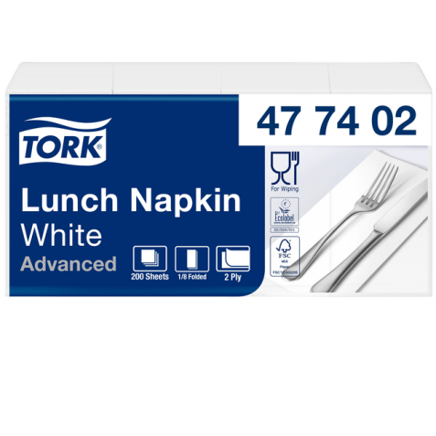 Serviettes Tork Advanced 477402 2 épaisseurs pli 1/8 328x325mm blanc 200 pièces