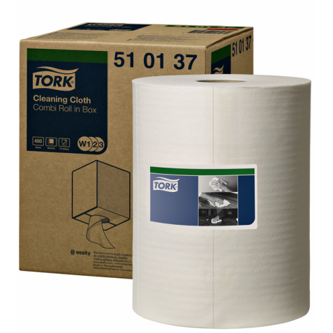 Reiningingsdoek Tork W1 herbruikbaar nonwoven 400 vel wit 510137