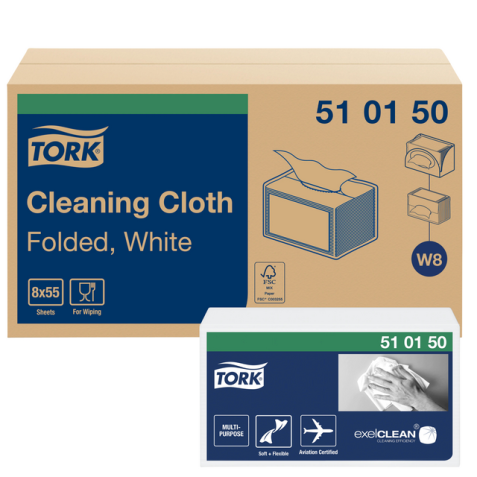 Reinigingsdoek Tork Cleaning W8  zacht flexibel nonwoven 55 vel wit 510150