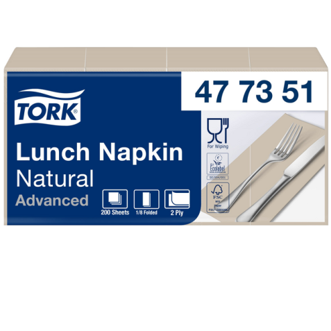 Serviette Tork Advanced 477351 2 épaisseurs pli 1/8 328x325mm naturel 200 pièces