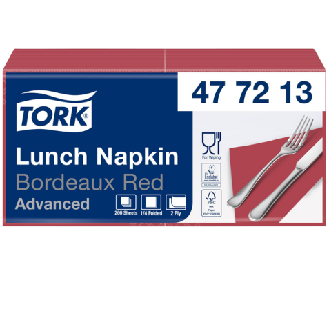 Serviette Tork Advanced 477213 2 épaisseurs Pli 1/4 328x325mm bordeaux 200 pièces