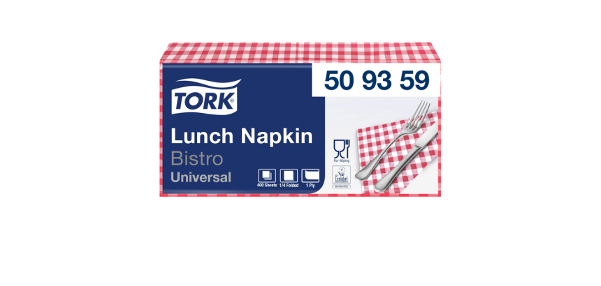 Serviette Lunch Tork Universal 509359 1-lagig, 1/4-Falz, 328x325mm, rot, Bistro, 400 Stück