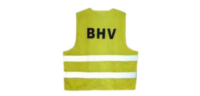 Yellow safety vest with 'BHV' print
