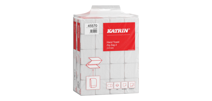 Essuie-mains Katrin 45570 pli-Z  2 épaisseurs 224x230mm blanc 20x 200 feuilles