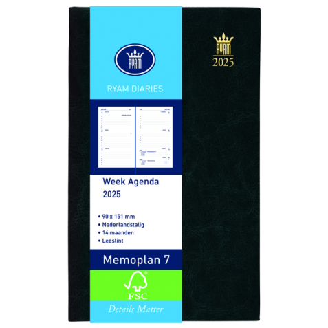 Agenda 2025 Ryam Memoplan 7 Suprema 7 jours/2 pages noir